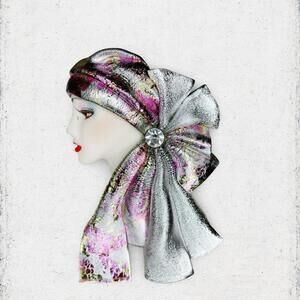 112. Pink and Silver Handmade Ladyface Brooch